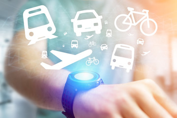 Concept of checking different way to go on holidays on a device - Travel concept