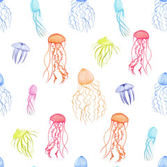 Naklejka premium Watercolor vector jellyfish pattern