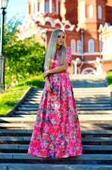 beautiful girl bright long dress