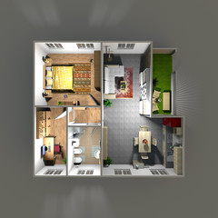 3d interior rendering of furnished home apartment