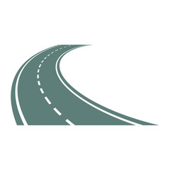 Icono plano carretera curva en perspectiva gris en fondo blanco