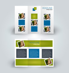 Brochure mock up design template for business, education, advertisement. Trifold booklet editable printable vector illustration. Blue and green color.