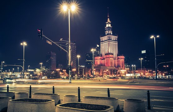 Fototapeta Downtown Warsaw at Night