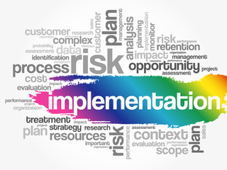 Implementation word cloud collage, business concept