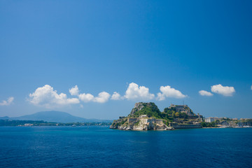 Fototapeta na wymiar Hellenic temple and old castle at Corfu island
