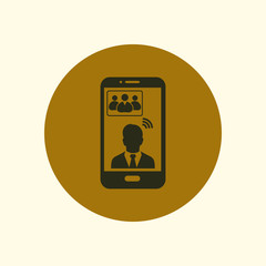 Online conference smart phone icon. Voice and video conferencing via smartphones and tablets.