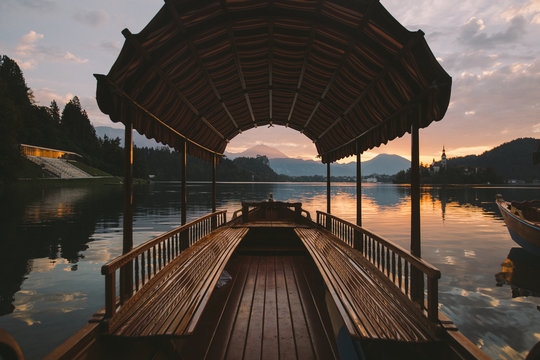 A boat at lake Bled in Slovenia