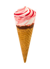 Strawberry ice cream in waffle cone