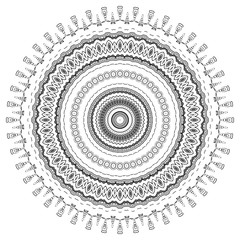 Round element for coloring book. Black and white mandala
