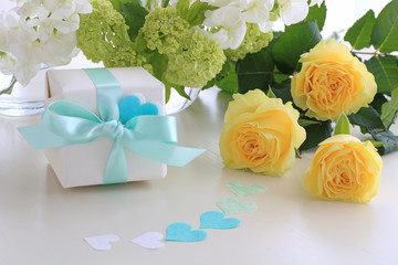 Beautiful yellow roses with gift boxes,黄色いバラ　プレゼント