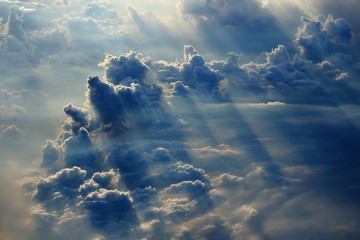 aerial view of blue cloud with light ray and sun beam