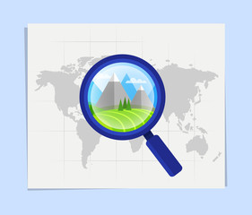 Searching vacation destination - mountains. Flat illustration concept.