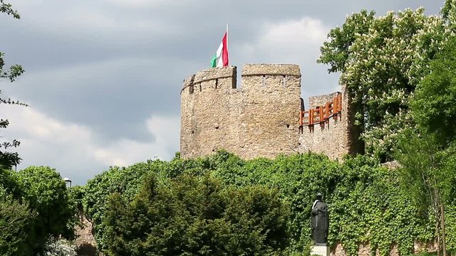 fort tower with Hungarian flag Pecs