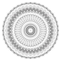 Round element for coloring book. Black and white mandala
