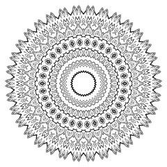 Round element for coloring book. Black and white mandala