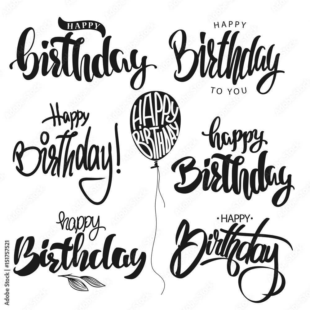 Wall mural Happy Birthday calligraphy hand lettering set vector