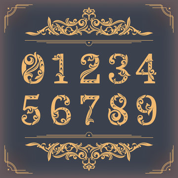 Vintage Stylized Numbers With Floral Elements