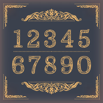 Vintage stylized numbers with floral elements