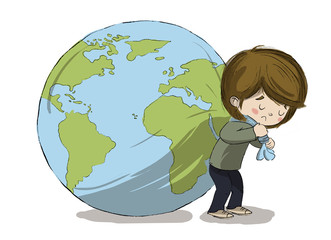 Niño cargando con el planeta tierra