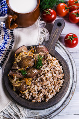 Boiled buckwheat with mushrooms