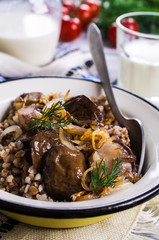 Boiled buckwheat with mushrooms