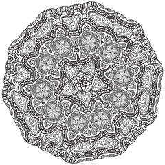 Round element for coloring book. Black and white mandala