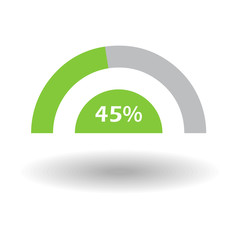 Fototapeta premium Template business colorful graph. Pie semicircle chart graph 45 % green. Vector illustration
