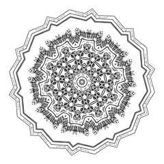 Round element for coloring book. Black and white mandala
