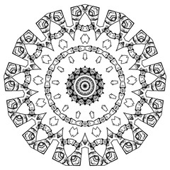 Round element for coloring book. Black and white mandala