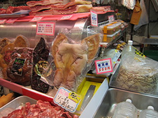 Pig heads at meat shop of Makishi Kosetsu-ichiba ( Makishi Public Market ) in Okinawa, Japan