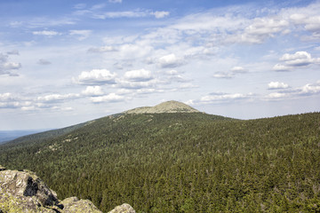 Panoramic view of the mountains and cliffs, South Ural. Summer in the mountains.View from the mountains.
