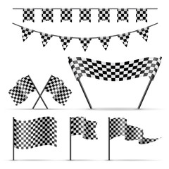 Set of sport checkered flags on white background