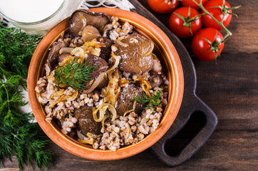 Boiled buckwheat with mushrooms