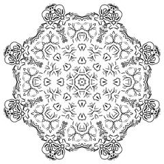 Round element for coloring book. Black and white mandala