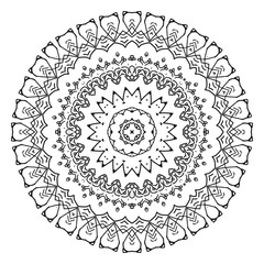 Round element for coloring book. Black and white mandala