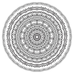 Round element for coloring book. Black and white mandala