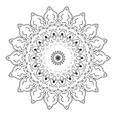 Round element for coloring book. Black and white mandala