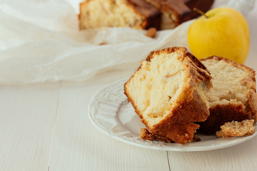 Pieces of apple cake copy space