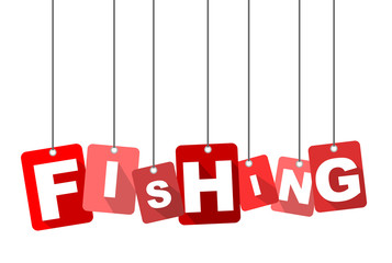 Red vector flat design background fishing. It is well adapted for web design.