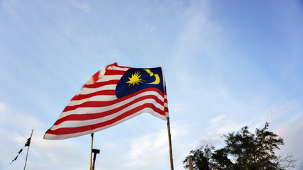 Malaysia flag on the mast in the morning