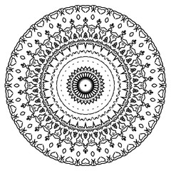 Round element for coloring book. Black and white mandala