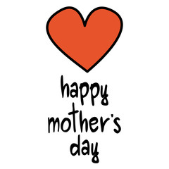 hand drawn lettering happy mother's day card with cute cartoon red heart vector illustration

