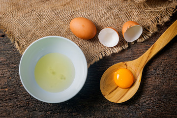 egg yolk in wooden spoon