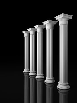 Colonnade of the classic columns in a dark space. 3D Render