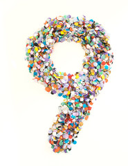 Confetti alphabet - number 9 - nine