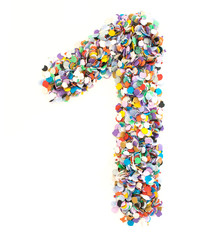 Confetti alphabet - number 1 - one