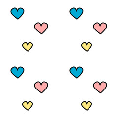 cute hand drawn cartoon pink blue and yellow hearts seamless vector pattern background illustration

