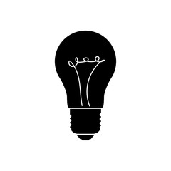 Silhouette of flat black halogen lamp in cutaway style. Classical electric light bulb with spiral inside. Vector illustration