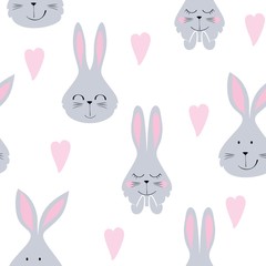 Vector seamless pattern with cartoon cute bunny