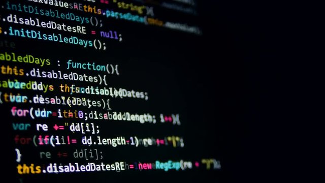 Hackers program code, running on screen. 4K.